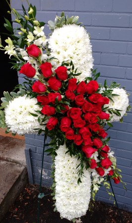 Red Rose & White Orchid Cross