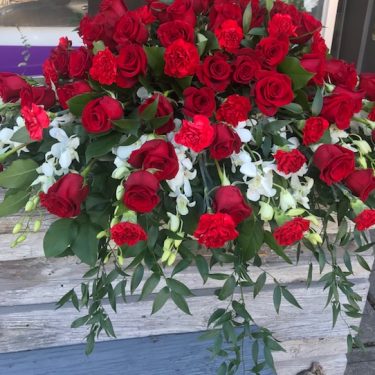 Mixed Red and White Casket Spray